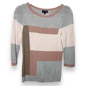 The Limited Grey & Pink Color Block Crew Neck Sweater Small